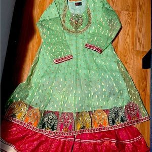Two piece embroidered Gharara and shirt for girl ages 9-11